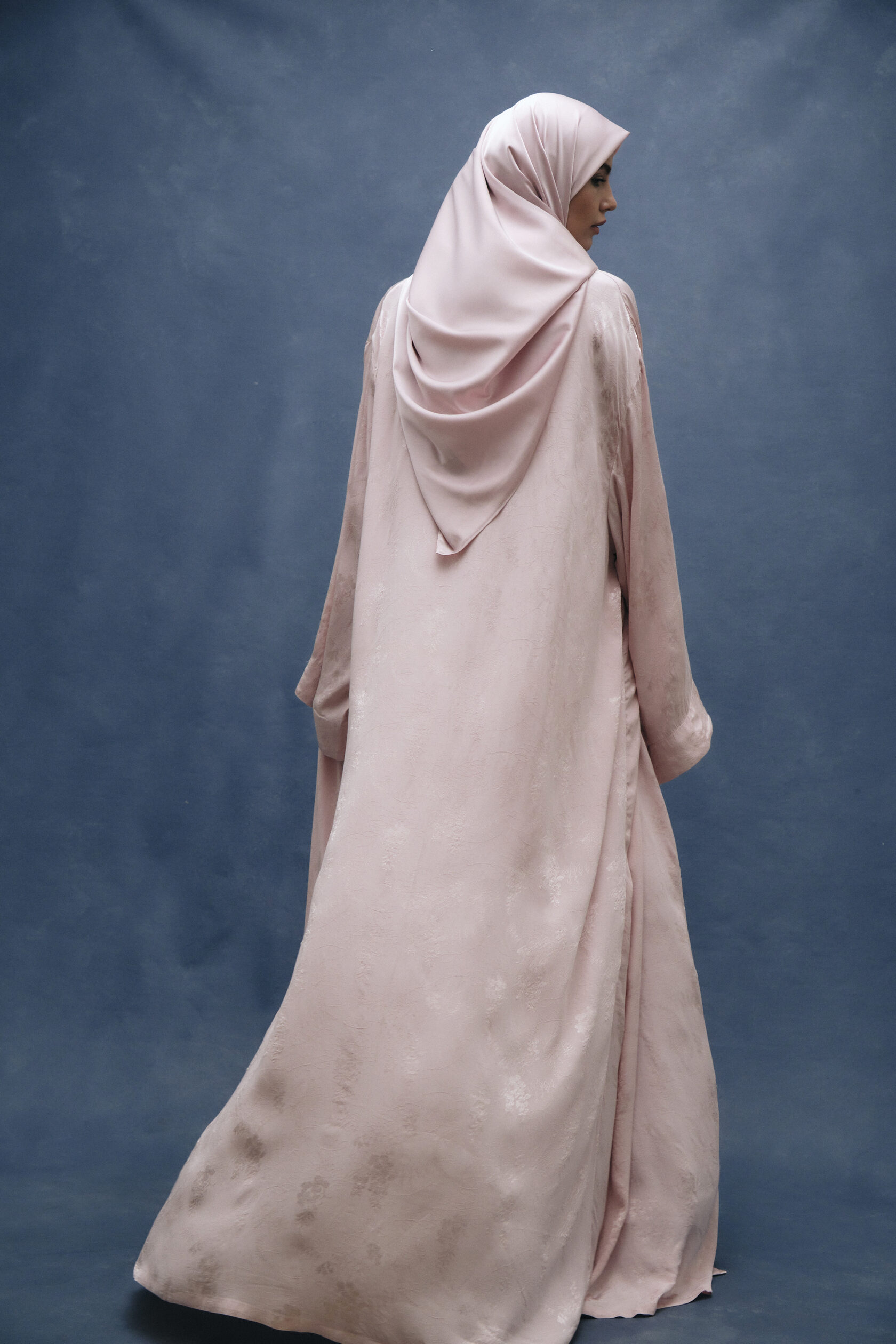 Blush Pink Floral Jacquard Oversized Abaya Set
