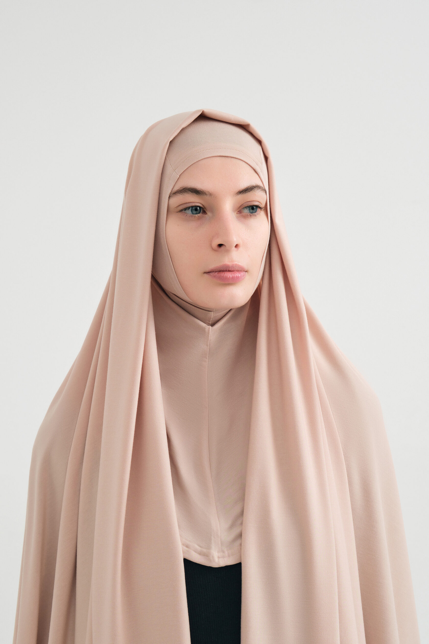 Beige Instant Jersey Hijab with Attached Under-Cap