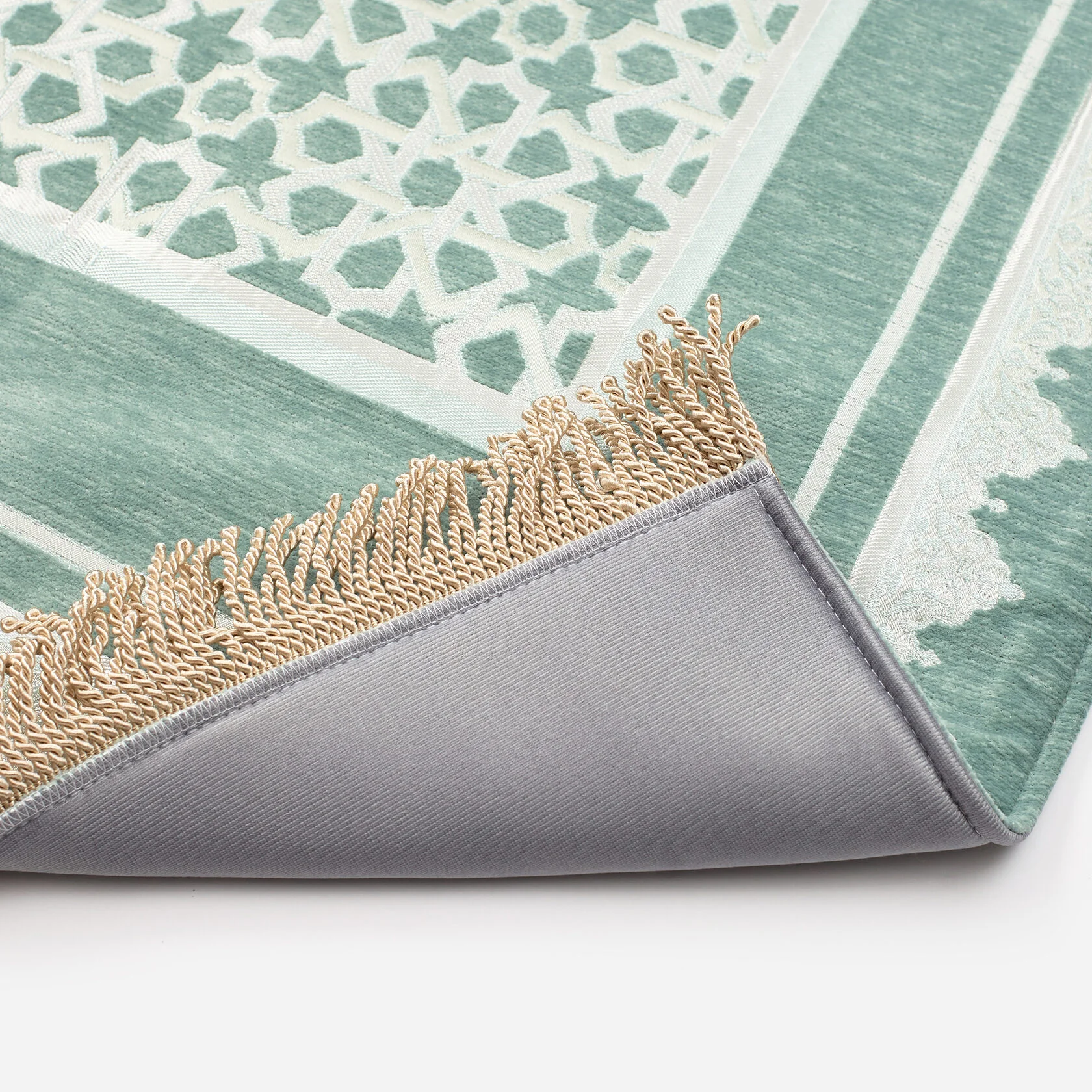 Soft Prayer Rug – Geometric Star Border, Mint Green