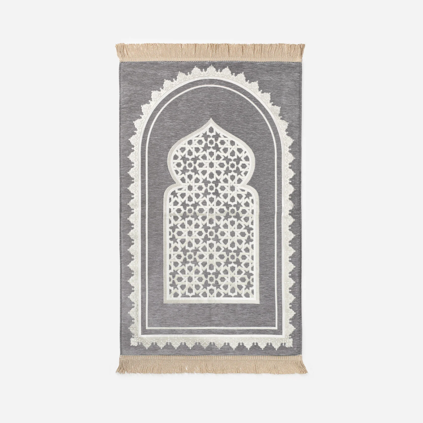 Soft Prayer Rug – Mihrab Arch, Dark Grey