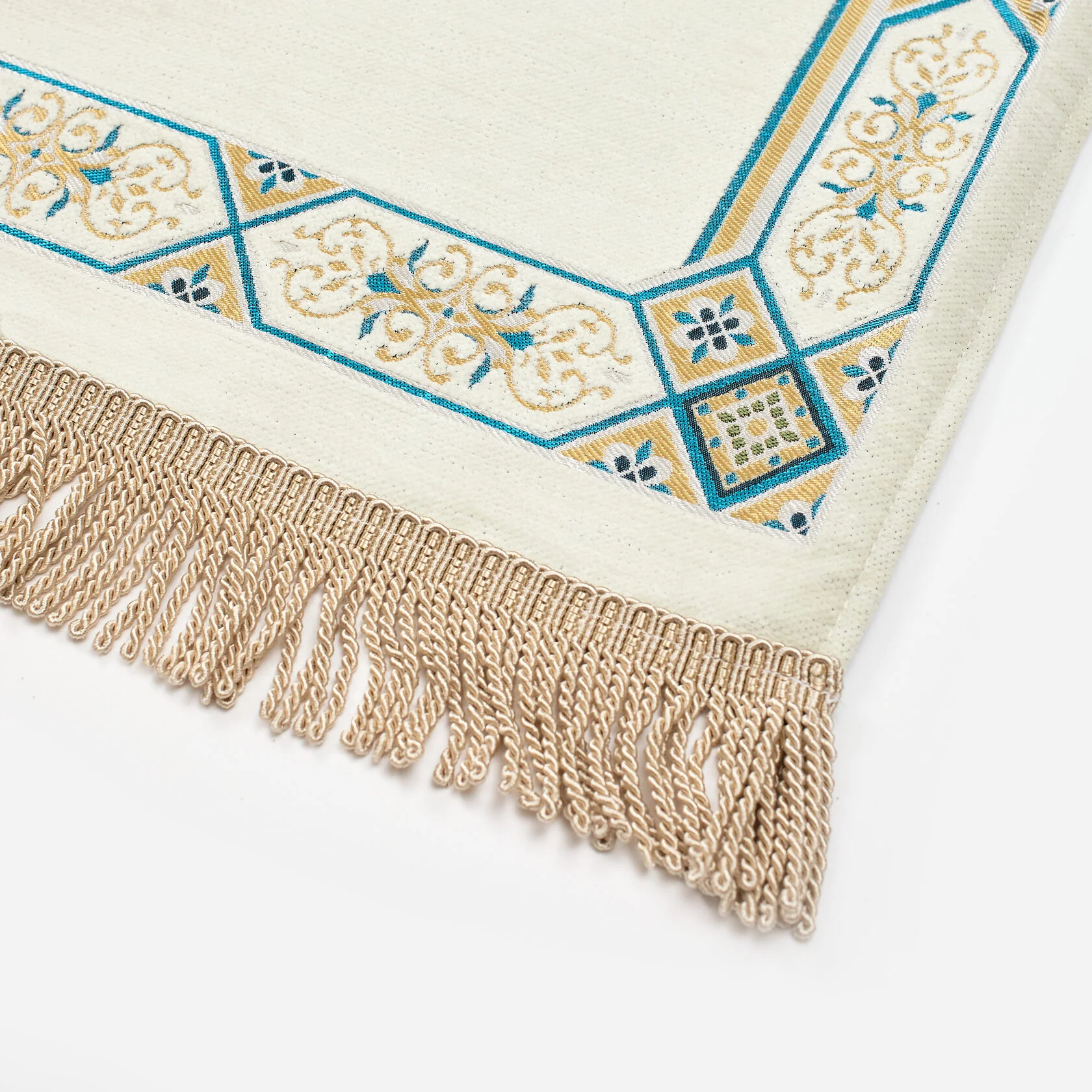 Soft Prayer Rug – Al-Aqsa Ornate Border, Cream & Turquoise