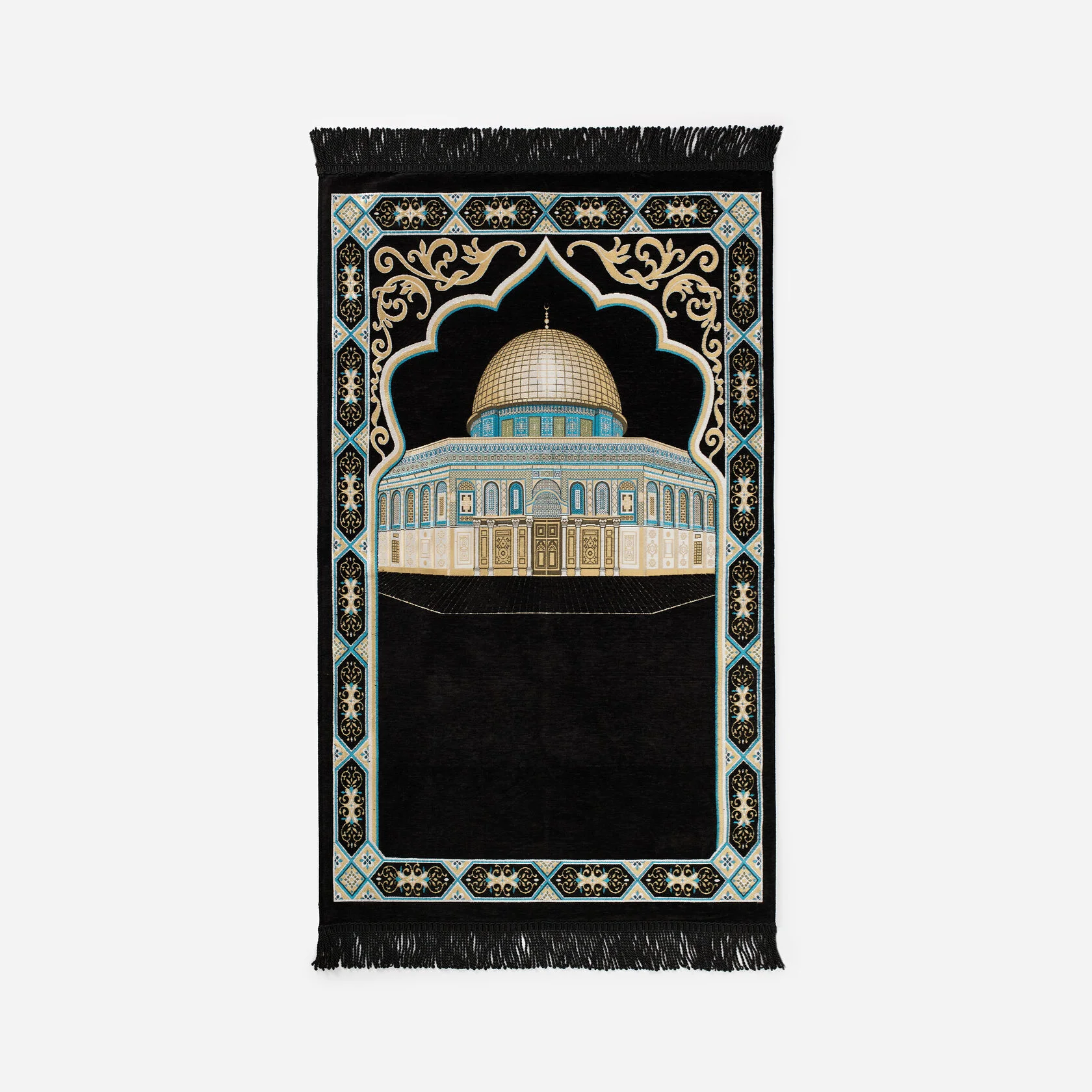 Velvet Prayer Rug – Dome of the Rock (Al-Aqsa) Design, Black