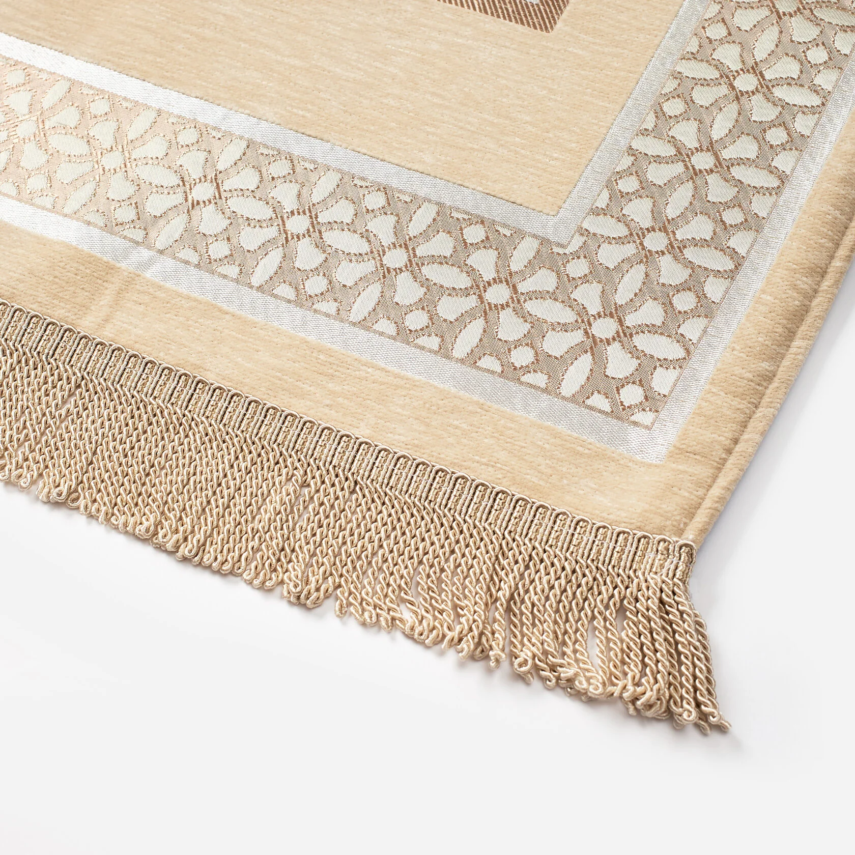Soft Prayer Rug – Geometric Lattice Border, Sand Beige
