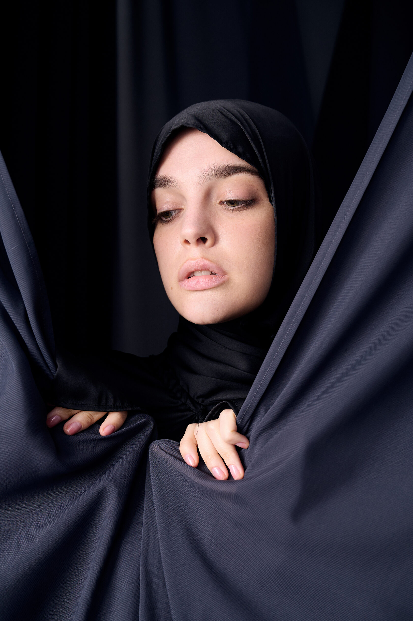Charcoal Grey Flowing Silk Dress with Hijab