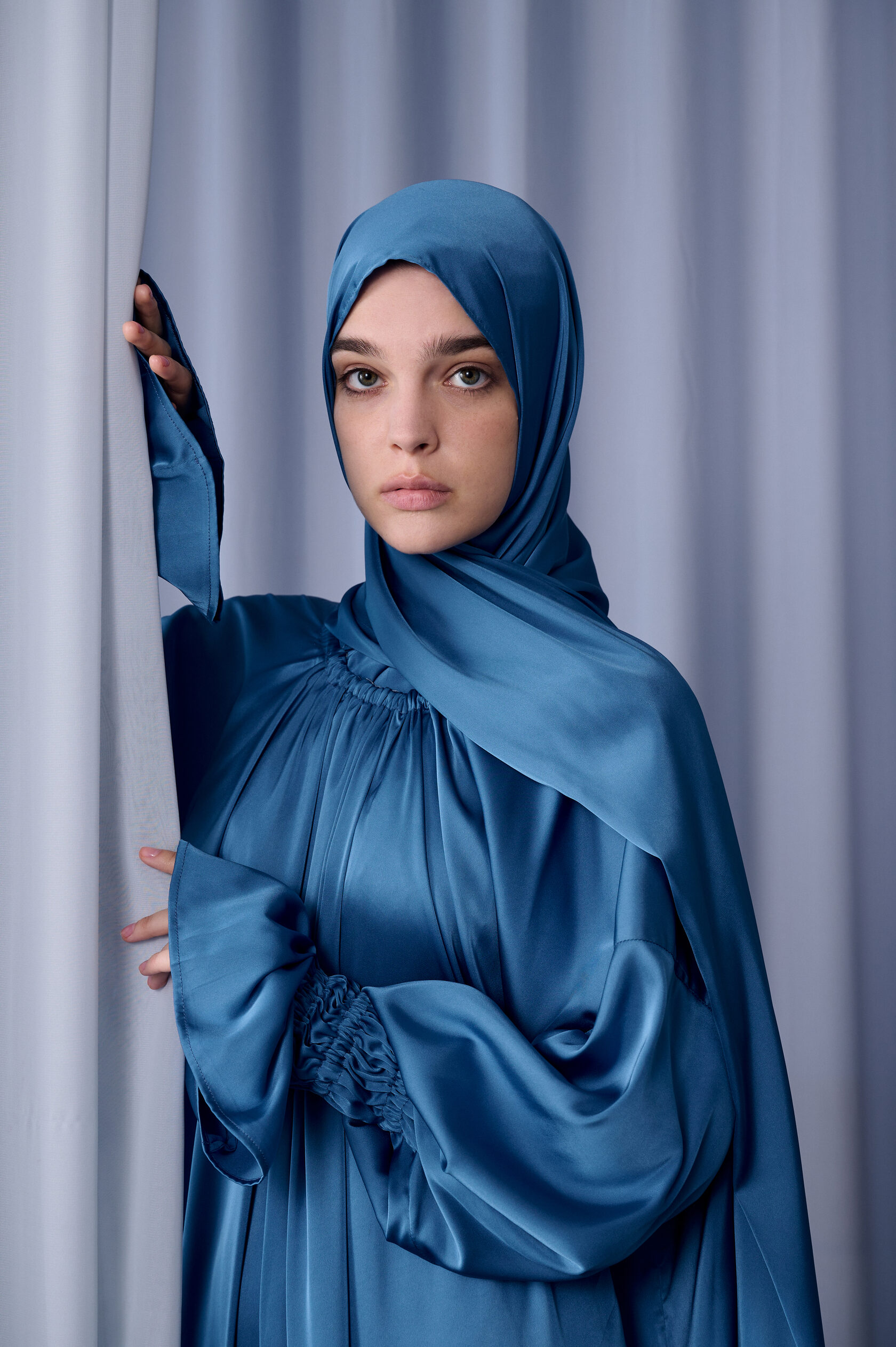 Teal Silk Maxi Dress with Matching Hijab