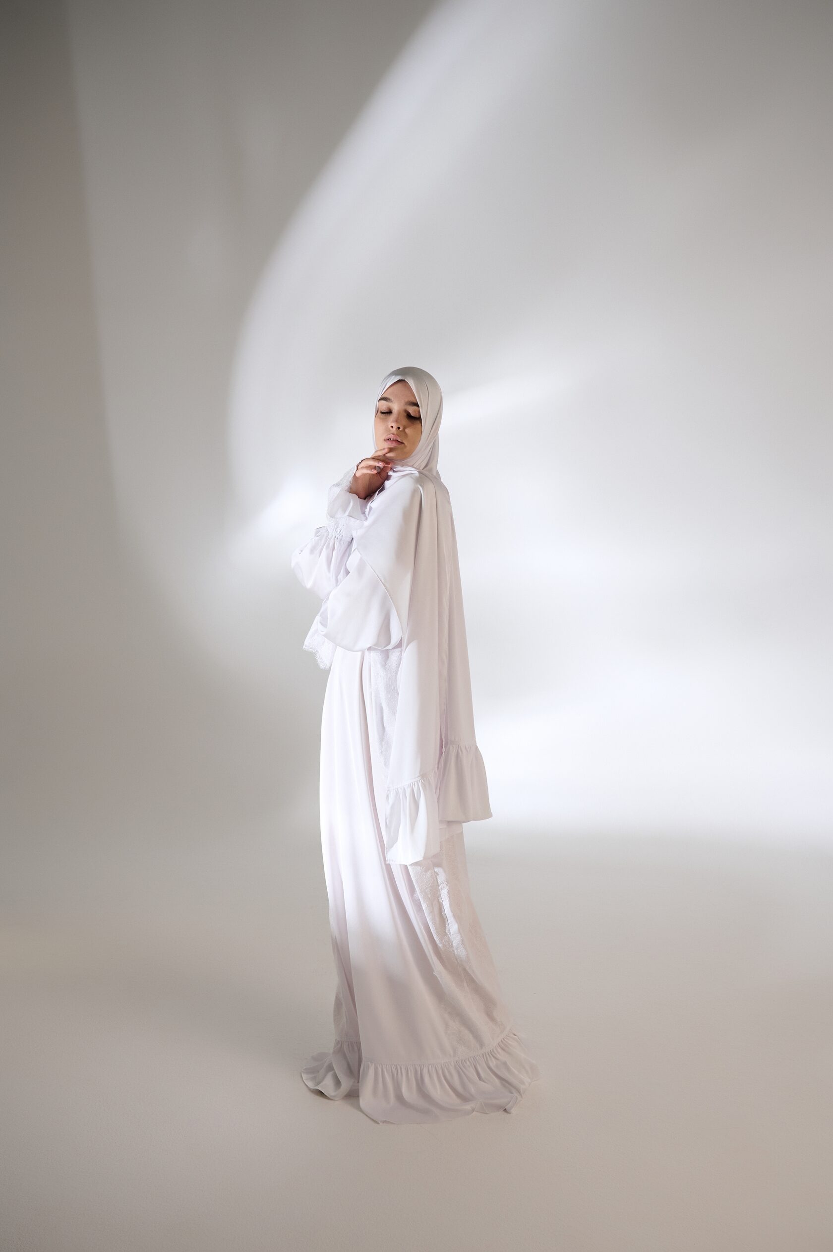 Ivory Silk Maxi Dress with Lace & Ruffle Hem