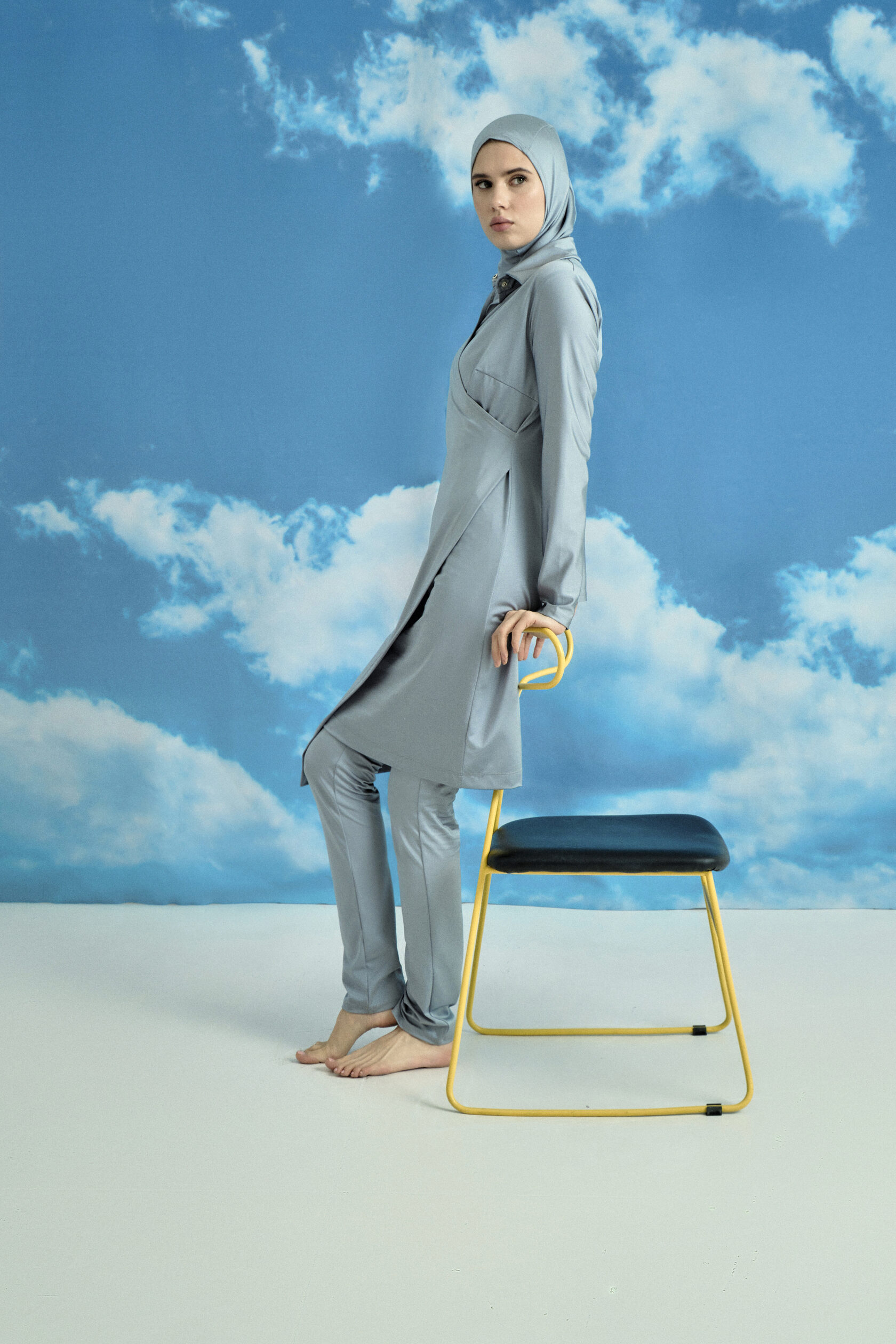 Wrap-Front Full-Cover Burkini - Steel Blue