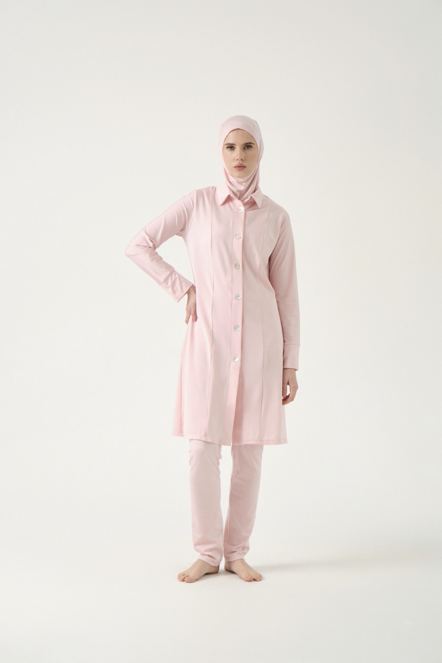 Three-Piece Button-Front Burkini - Blush Pink