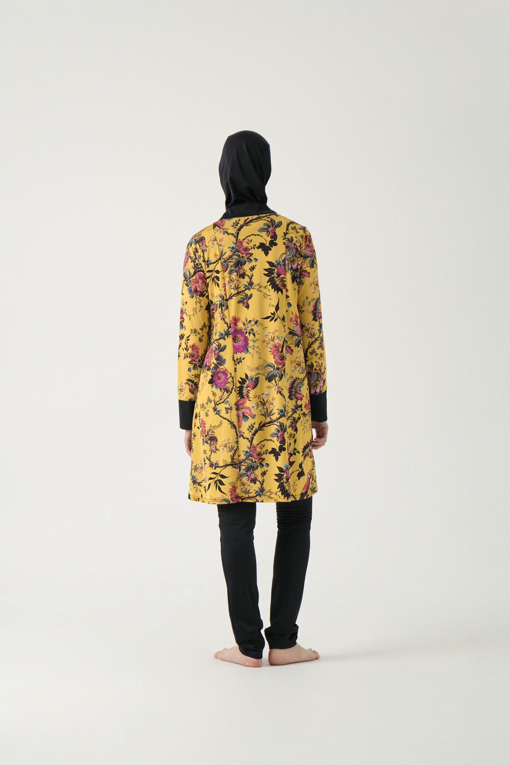 Full-Cover Burkini - Yellow Floral Print