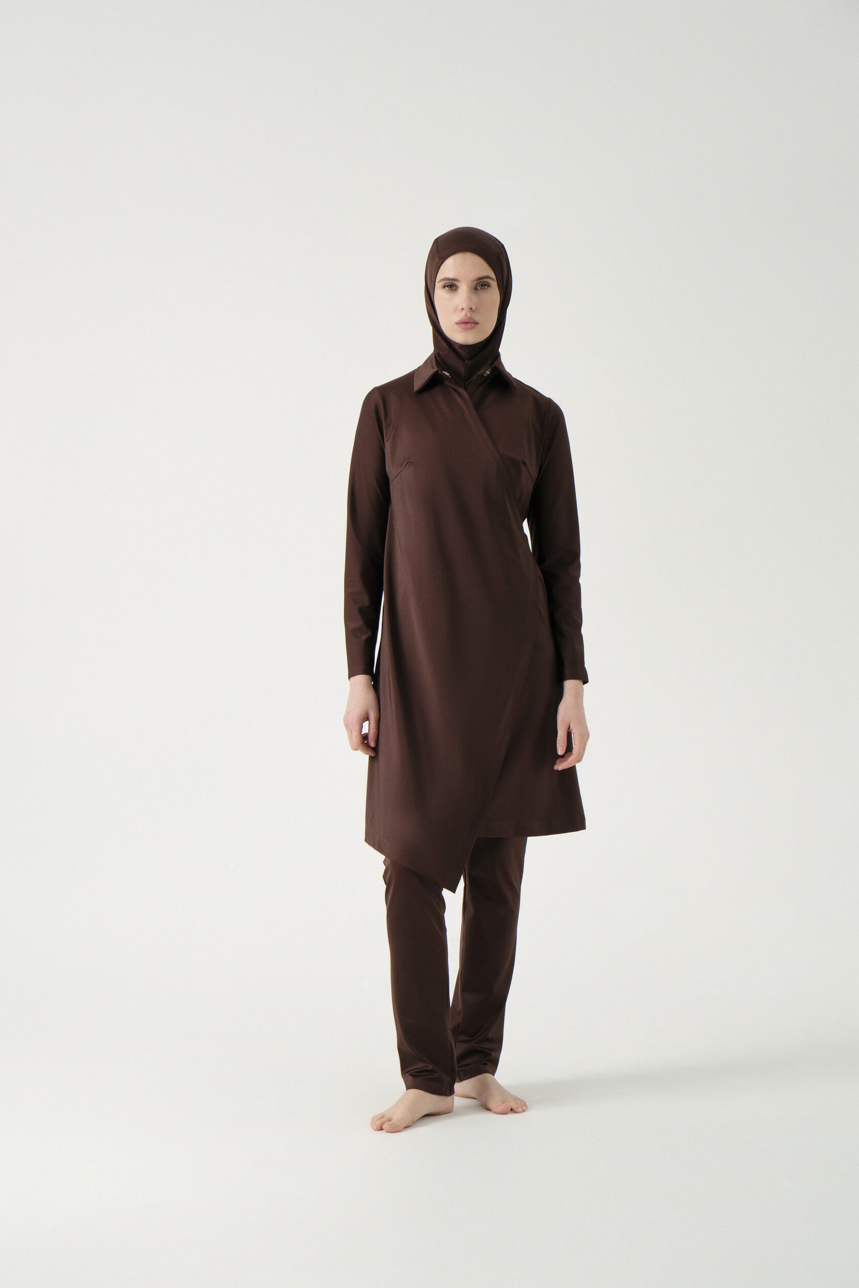 Wrap-Front Three-Piece Burkini - Dark Brown