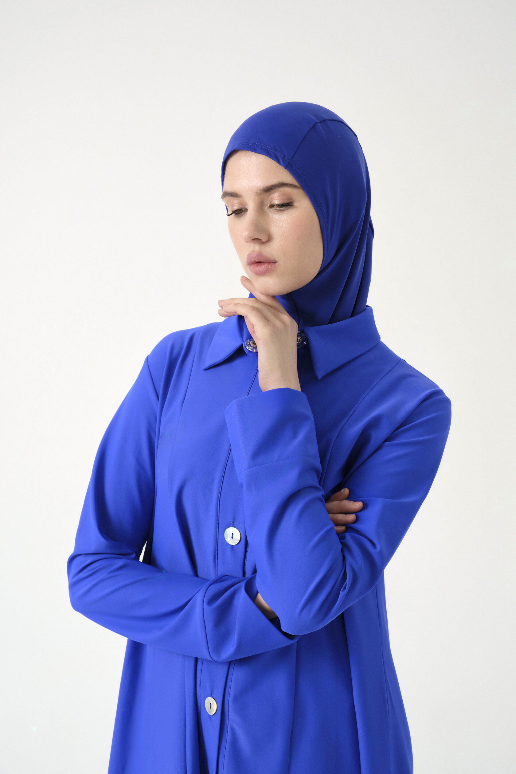 Button-Front Full-Cover Burkini - Cobalt Blue