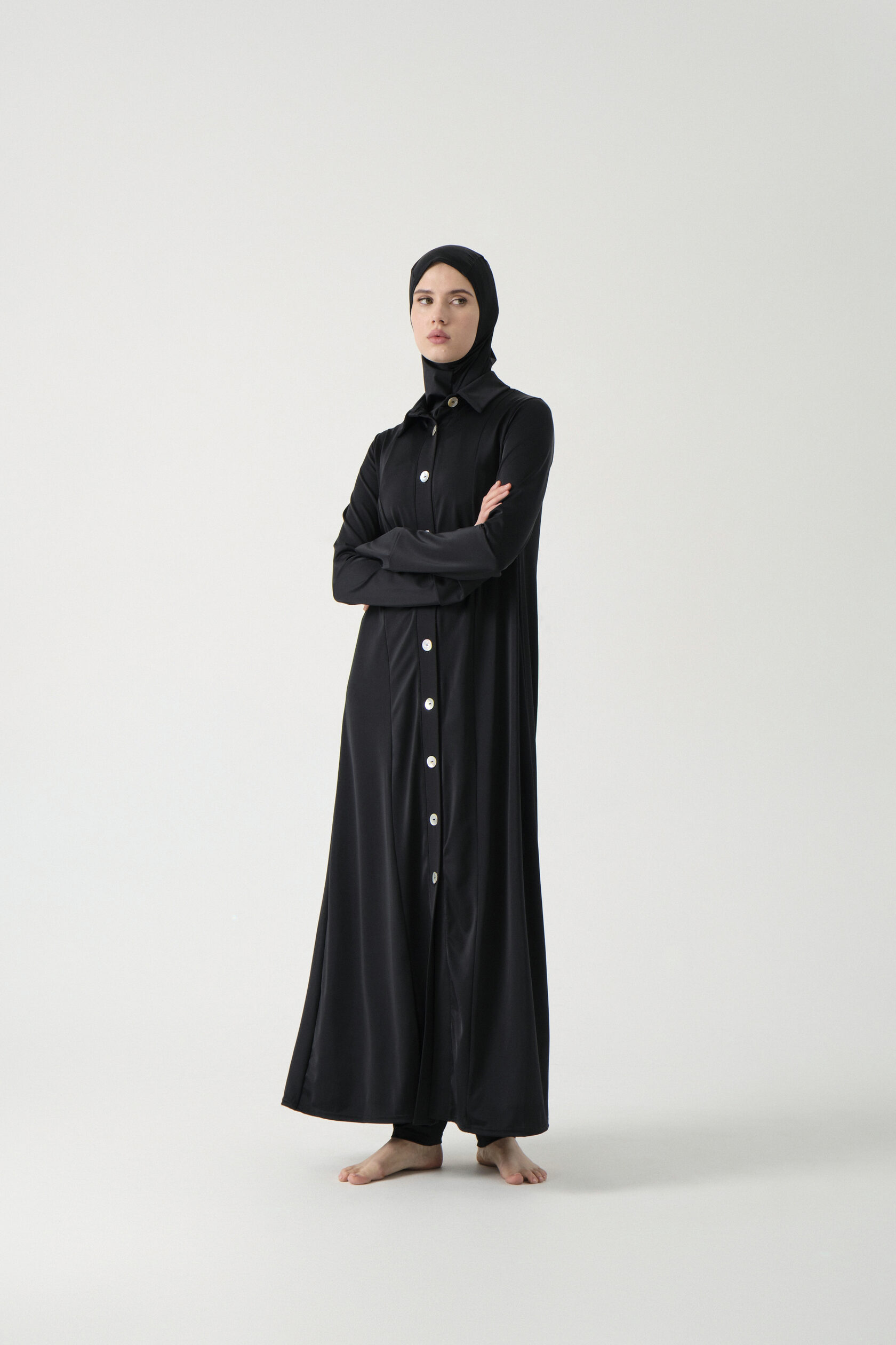 Long Button-Front Burkini Maxi - Black