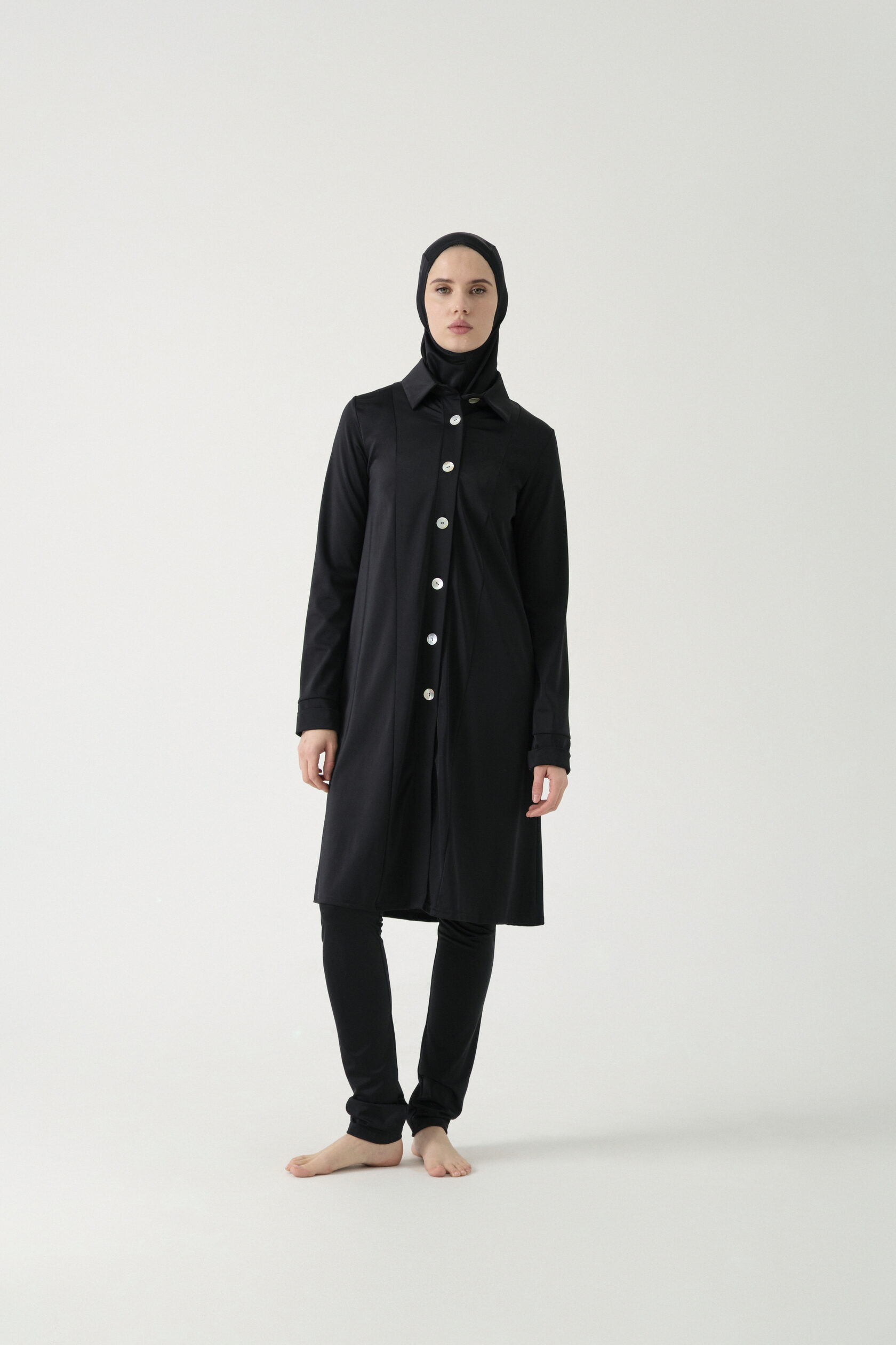 Three-Piece Button-Front Burkini - Black
