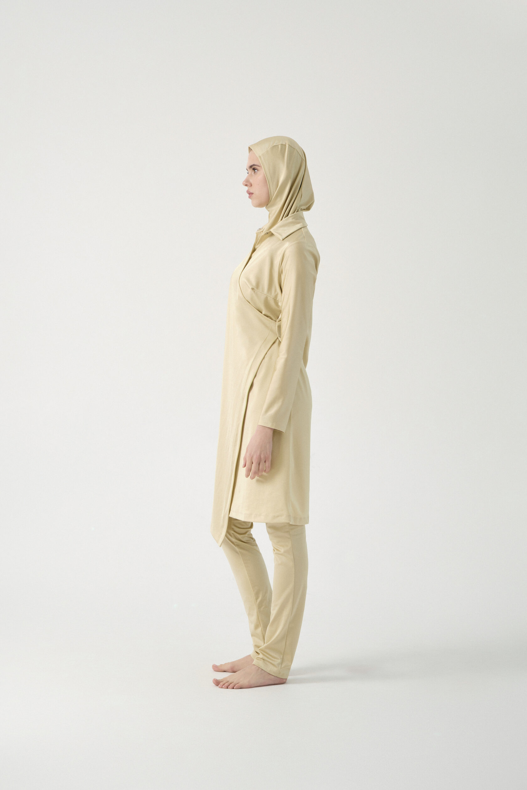 Wrap-Front Three-Piece Burkini - Cream Beige